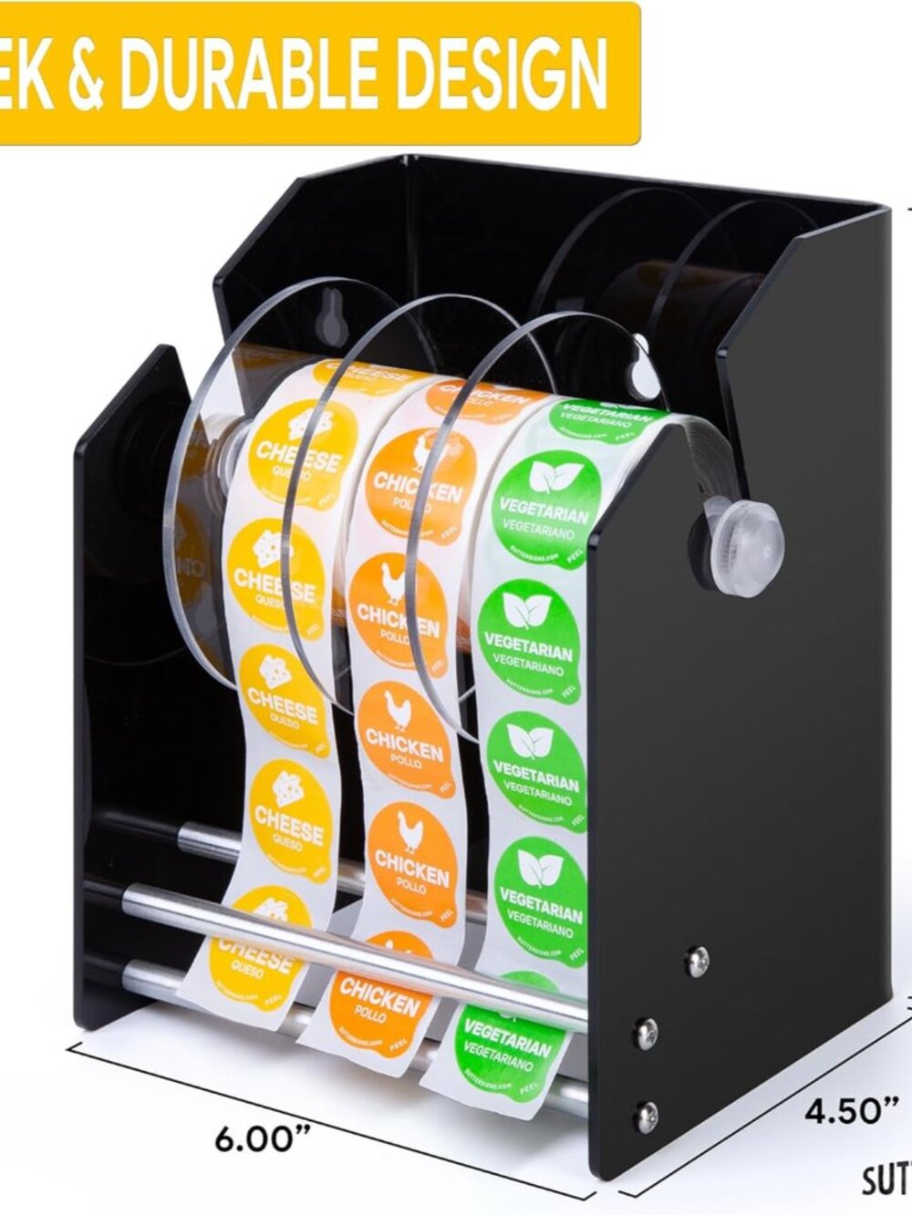 Roll Label Dispenser for Sticker Labels | Thick Durable Acrylic Sticker Roll Hol - Picture 2 of 6